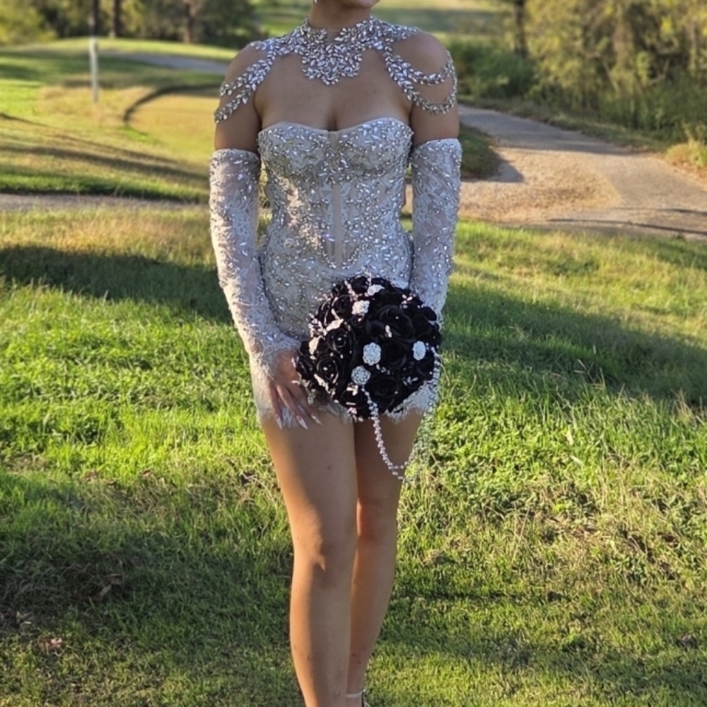 Portia and Scarlett Silver Sequin Prom Dress